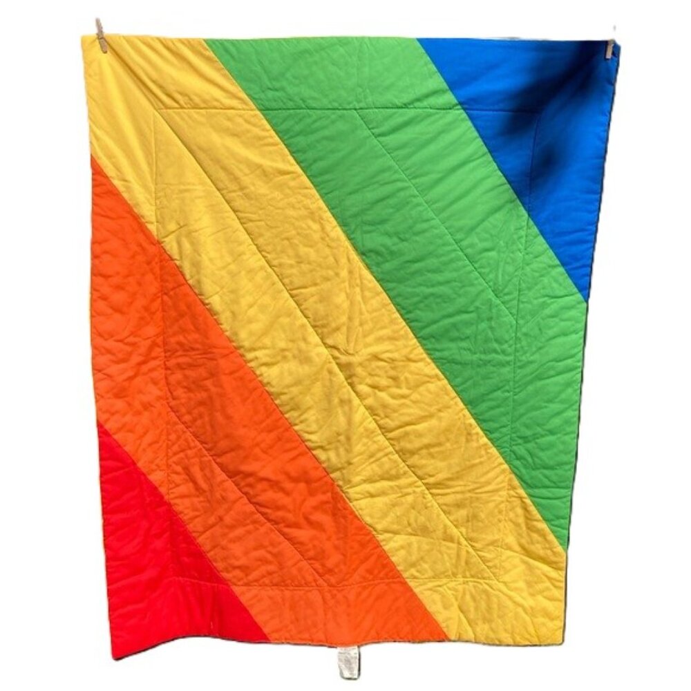 Rainbow Diagonal Striped Bright Colorful Pride Padded Throw Blanket 52 x 41 inch